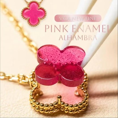 [Luna Brilliance] NEW CLOVER 15MM PINK ENAMEL NECKLACE