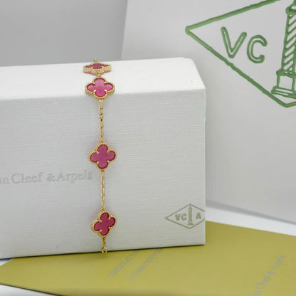 [Luna Brilliance]NEW CLOVER 5 MOTIFS PINK ENAMEL BRACELET