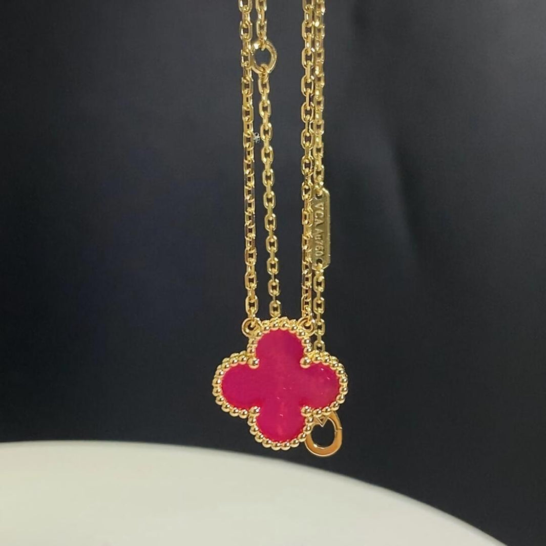 [Luna Brilliance] NEW CLOVER 15MM PINK ENAMEL NECKLACE