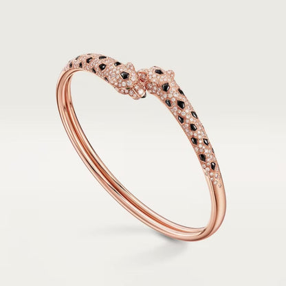 [Luna Brilliance] PANTHERE DOUBLE HEADED HALF DIAMOND OPEN BRACELET