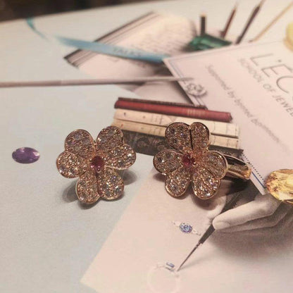 [Luna Brilliance]FRIVOLE PINK GOLD FLOWER DIAMOND EARRINGS