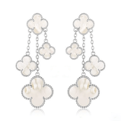 [Luna Brilliance]CLOVER EARRINGS WHITE MOP 4 MOTIFS SILVER