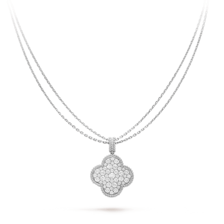 [Luna Brilliance]CLOVER 25MM SILVER FULL DIAMOND BIG CLOVER NECKLACE
