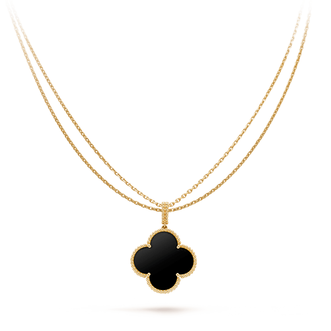 [Luna Brilliance]CLOVER 25MM GOLD ONYX BIG CLOVER NECKLACE