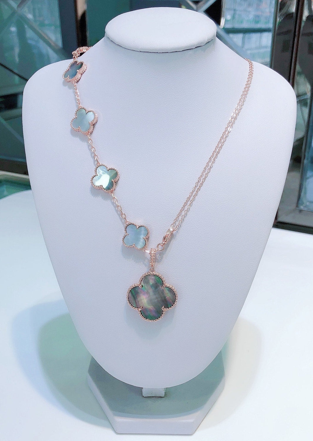 [Luna Brilliance]COMBINED BRACELET 5 MOTIFS AND NECKLACE DARK MOP ROSE GOLD